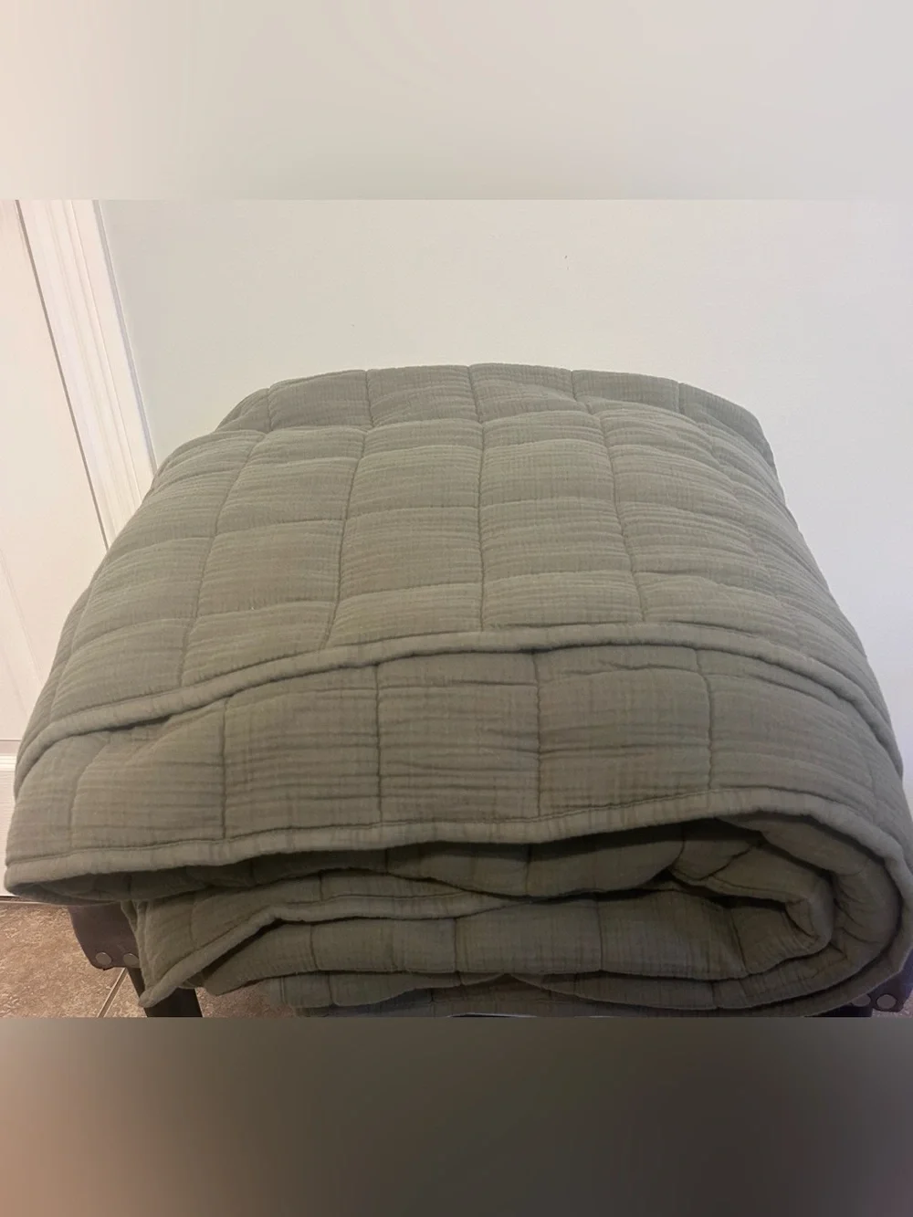 NWT Quince Olive Green Organic Cotton Gauze Box Quilt!